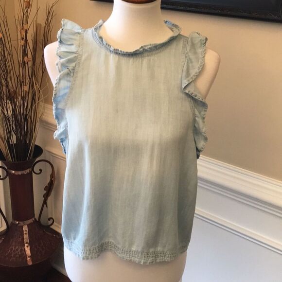 ANTHROPOLOGIE Cloth & Stone Crop Ruffle Tank Sz L - Picture 3 of 8